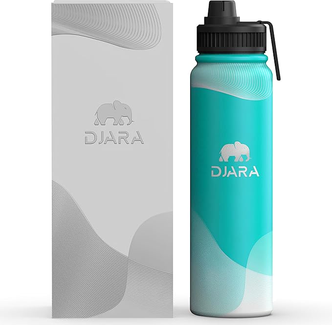 Djara Insulated Water Bottle - Leak-Proof, BPA-Free, Wide Mouth, Sports, Gym, Travel, Stainless Steel Vacuum Insulated Bottle (Blue) 34OZ