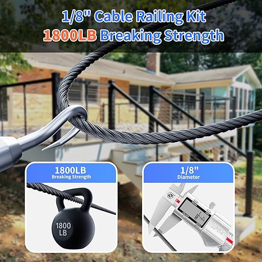 1/8 T316 Black Stainless Steel Cable – 350FT Wire Rope for Cable Railing Kit and Hardware – Premium Marine-Grade, Flexible, Corrosion-Resistant for Railing, DIY, and Outdoor Use