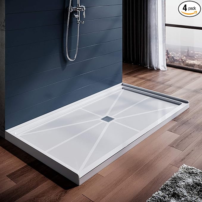 ELEGANT Shower Base 60'' L x 32'' W x 4'' H Center Drain Single Threshold Shower Base Pan Non-Slip Stainless Steel Shower Drain Cover Included