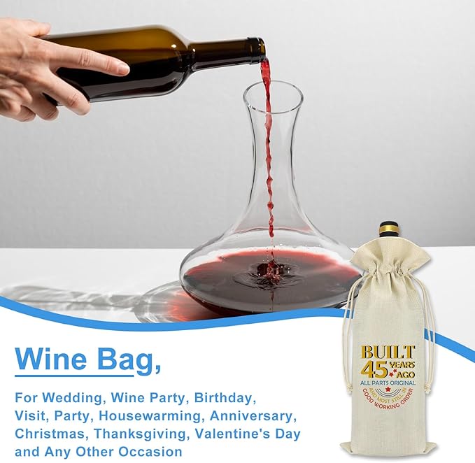 Funny 45th Birthday Gifts Happy Birthday Party Wine Bag 45 Years Old Birthday Gift for Her Him 45th Anniversary Birthday Gifts for Friends Wife Husband Mom Dad Aunt Uncle Decorative Wine Bottle Bag
