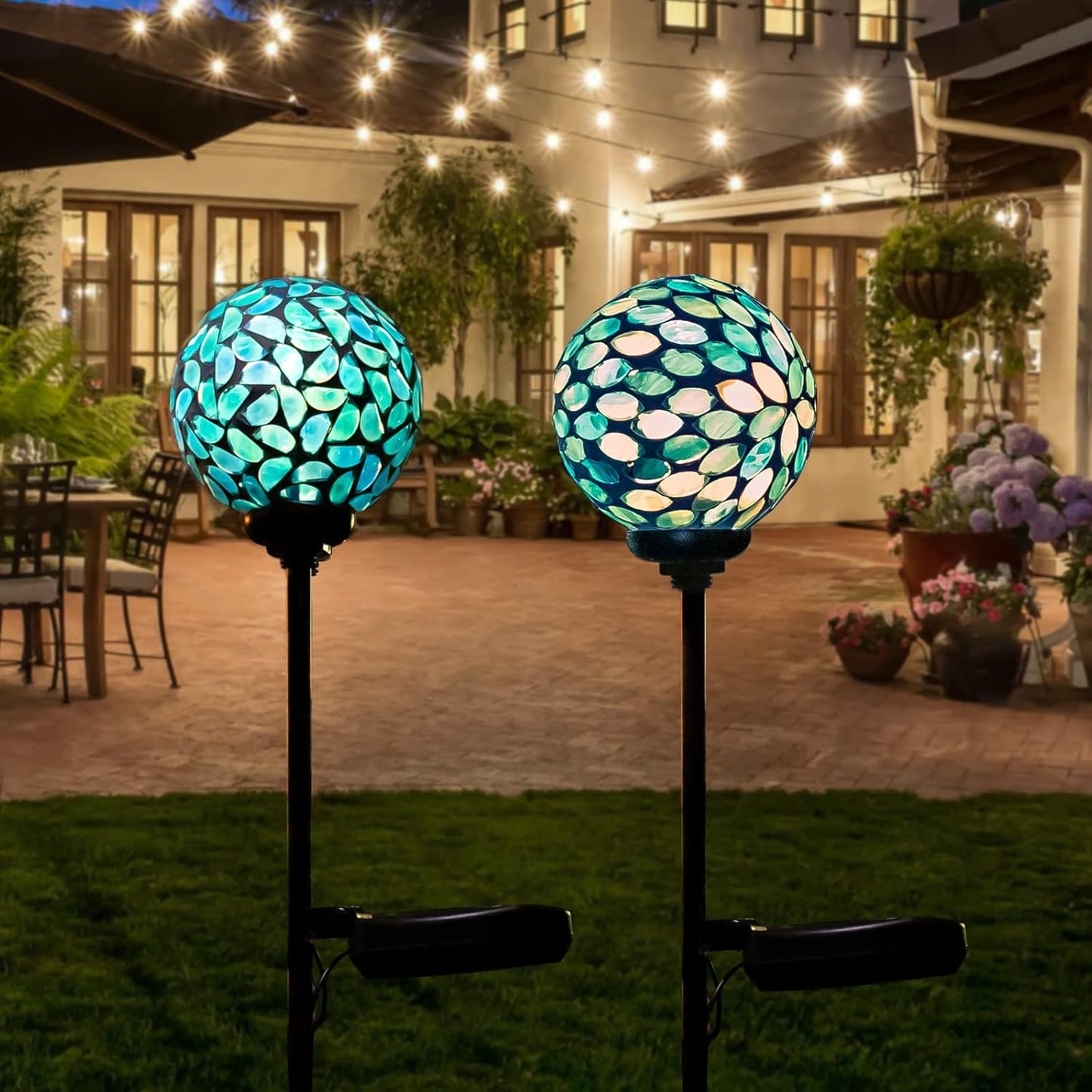 VCUTEKA Solar Lights Outdoor Decorative, Mosaic Solar Garden Light Waterpoof LED Pathway Stake Light for Landscape Lawn Patio Yard Decoration, 2 Pack