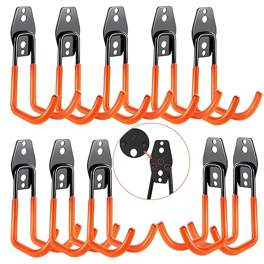 3-H Heavy Duty Garage Hooks [10 Pack] - 3-Round Welding Tech Holds 22lbs More - Thickened Steel Wall Mount for Ladders, Tools & Storage - Rustproof Utility Hardware