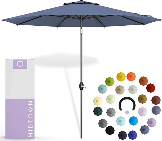Midtown Umbrellas 10-Year-No-Fade - 10 Ft - UV Proof Light Navy Polyester Fabric - Umbrella Outdoor Patio, Aluminum Frame Large Patio Umbrella for Garden, Pool & Deck - Black Pole