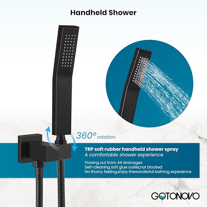 gotonovo Shower System with Tub Spout,Waterfall Tub Shower Faucet Set for Bathroom Head and Handle Set Wall Mounted 3 Function Rough-in Valve and Trim Included 10 inch Shower Head Oil Rubbed Bronze