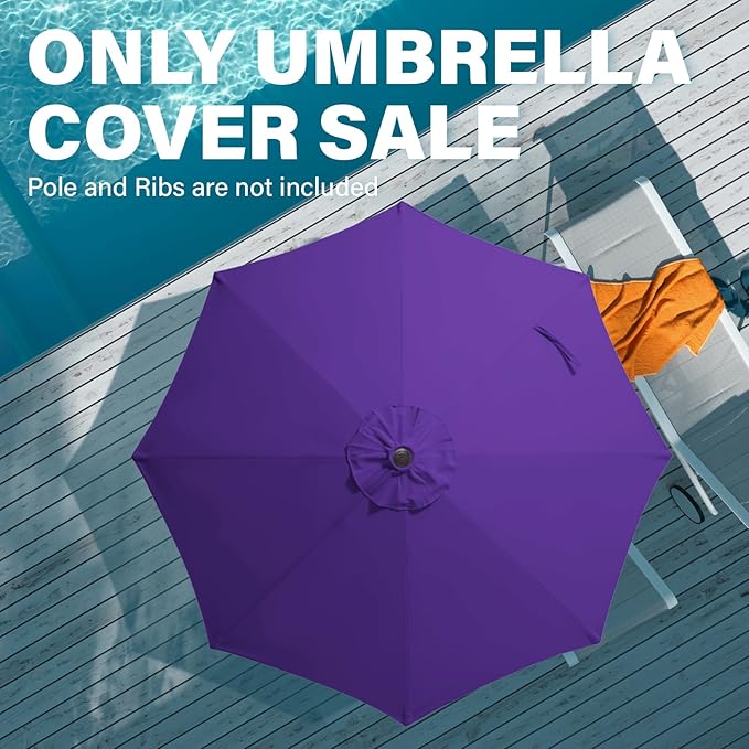 JEAREY 9 ft Patio Umbrella Replacement Canopy for 8 Ribs, Table Market Yard Umbrella Replacement Top Cover-Dark Purple (Canopy Only)