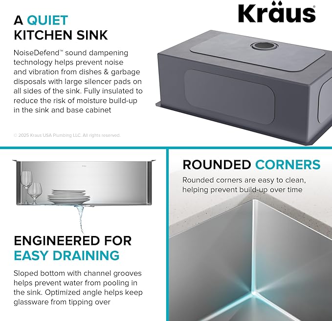 Kraus KHU100-32 Standart PRO 16 Gauge Undermount Single Bowl Stainless Steel Kitchen Sink, 32 Inch