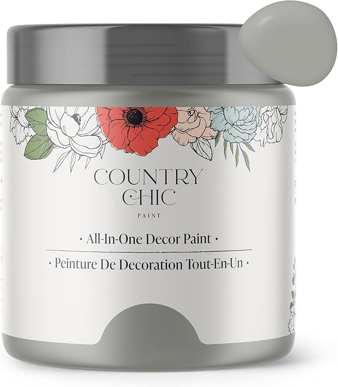 Country Chic All-in-One Chalk Paint for Furniture, Cabinets, Home Decor, Eco-Friendly, Matte Finish, Built-In Primer & Top Coat for Wood, Metal - No Wax Needed (Pebble Beach (Grey), Sample (4 oz)) -