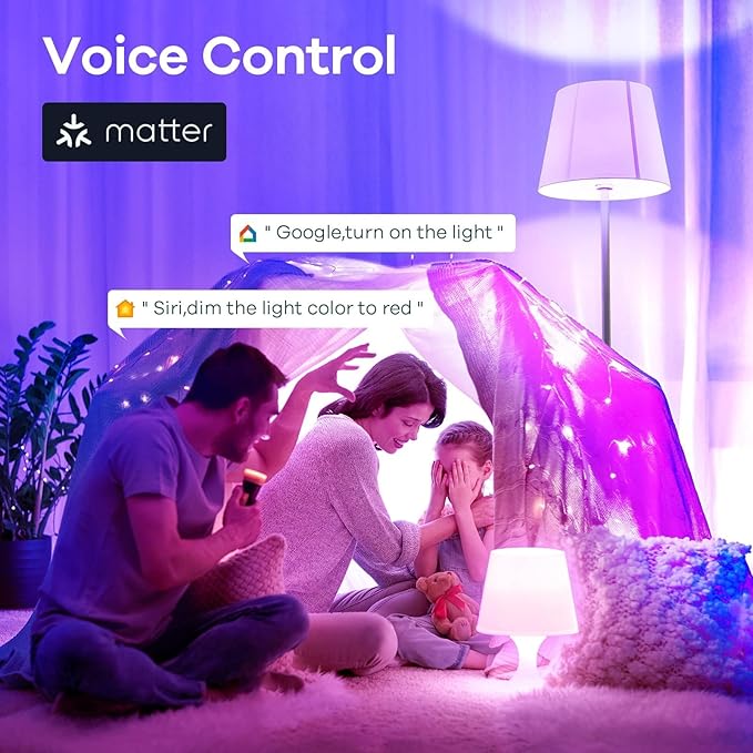 Linkind Matter Smart Light Bulb, WiFi Smart Bulbs with Remote, Smart Bulb Work with Apple Home, Alexa, Google Home, SmartThings, RGBTW Color Changing Bulbs Music Sync, 2.4Ghz A19 E26 60W 800LM 4 Pack