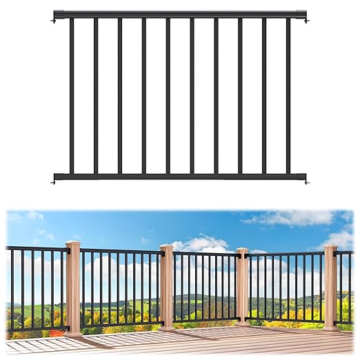 1 Pack 36 in. H x 4 ft. W Porch and Deck Railing Kit Without Post, Aluminum Railing Kit, Black Textured Powder-Coat Finish Rail System for Outdoor Decks, Porches & Balconies (1 Panel)