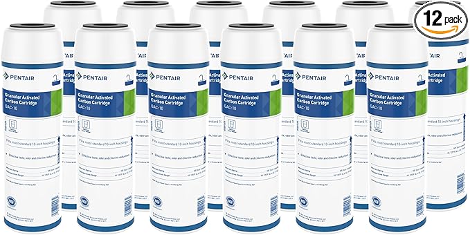 Pentair Pentek GAC-10 Carbon Water Filter, 10-Inch, Under Sink Granular Activated Carbon (GAC) Replacement Cartridge, 10" x 2.5", Pack of 12