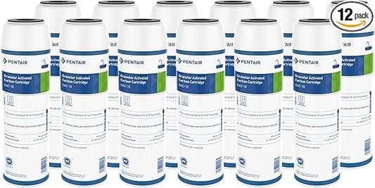 Pentair Pentek GAC-10 Carbon Water Filter, 10-Inch, Under Sink Granular Activated Carbon (GAC) Replacement Cartridge, 10" x 2.5", Pack of 12