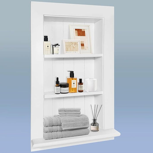 Royxen Bathroom Wall Cabinet with 3-Tier Shelves,Wooden Recessed Medicine Cabinet Over Toilet Storage Cabinet,Bathroom Cabinet Wall Mount for Home Storage, 14 x 24 Inch, White