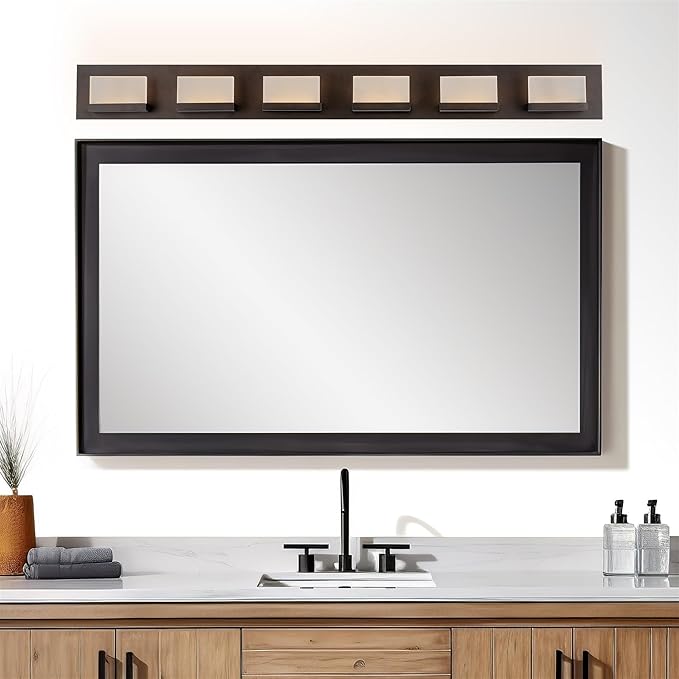 Kira Home Everett 48" Modern 6-Light 60W Integrated LED (360W eq.) Bathroom/Vanity Light, Rectangular Acrylic Lenses, Energy Efficient, Eco-Friendly, 3000k Warm White Light, Oil Rubbed Bronze Finish