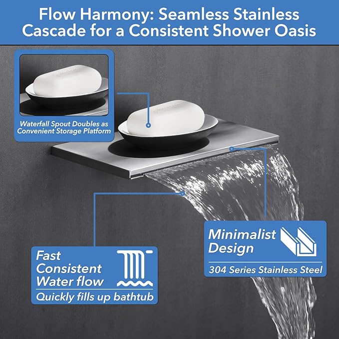 VANFOXLE Shower Faucet Set Brushed Nickel Shower System,Four Modes Shower Faucet with 2 in 1 Handheld,Wall Mount 10 Inch Shower Head with Waterfall Spout, 4 PCS Dual Modes Body Jets