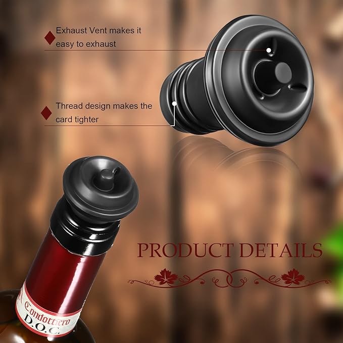 Honoson Wine Stopper Resealable Wine Pump Vacuum Stoppers Vacuum Wine Stopper Silicone Wine Saver Stoppers Practical Wine Saver Stoppers for Kitchen Supplies Wine Bottle Tools (Black, 100 Pieces)