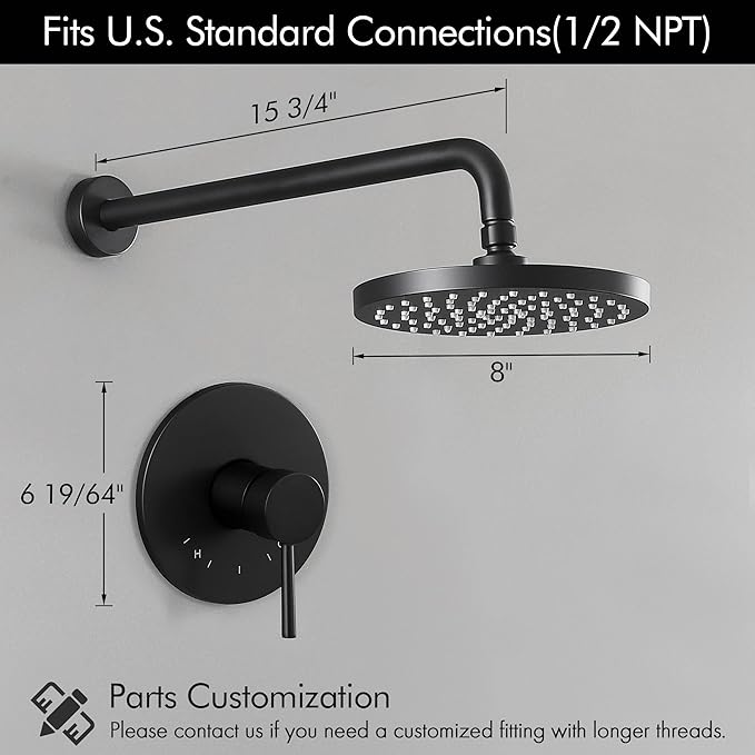 KES Shower Faucets Sets Complete Rain Shower Head Shower Valve and Trim Kit Wall Mount Pressure Balance Black Shower System, XB6202F18-BK
