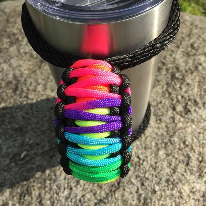 Handmade Paracord Handle for 20 oz. Tumbler, Colorful/Black