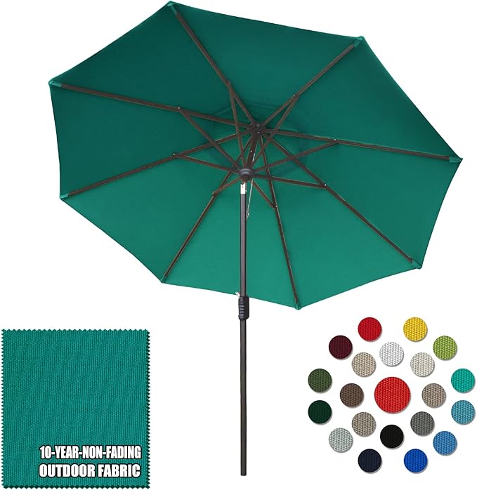 Eurmax USA 10-Year-Non-Fading 10Ft Market Umbrella Outdoor Patio Umbrella Table Umbrella with 8 Ribs,Hand Crank and Ventilation (Teal)