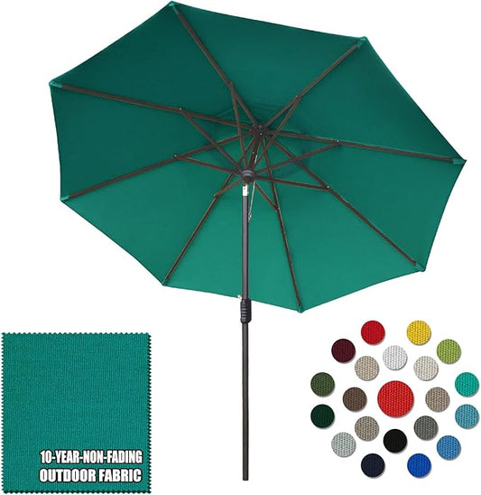 Eurmax USA 10-Year-Non-Fading 10Ft Market Umbrella Outdoor Patio Umbrella Table Umbrella with 8 Ribs,Hand Crank and Ventilation (Teal)