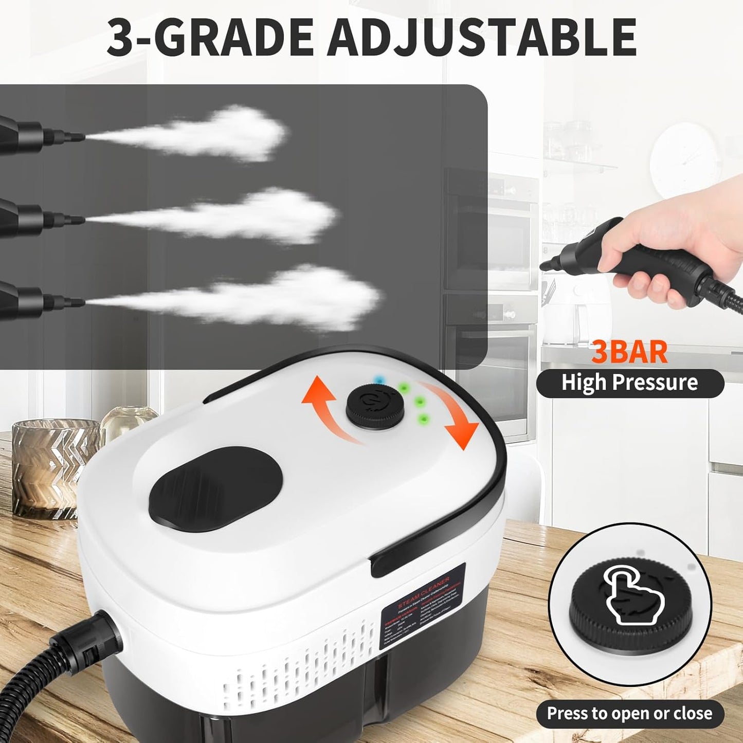 Handheld Steam Cleaner, 2500W High Pressure Steam Cleaner, 15s Fast Heating Portable Steamer for Cleaning with 17 pcs Accessories for Dirt, Grease, Grout, Tile,Floor, and Car (White)