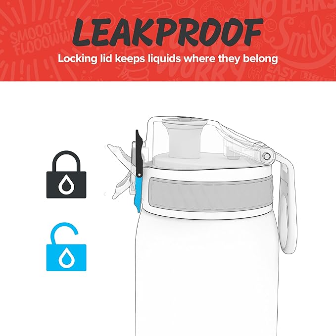 Ion8 Steel Water Bottle, 600 ml/20 oz, Leak Proof, Easy to Open, Secure Lock, Dishwasher Safe, Hygienic Flip Cover, Fits Cup Holders, Carry Handle, Durable, Carbon Neutral, Metallic Red