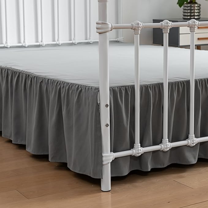 Bed Skirt Ruffled Bed Skirt with Split Corners, 18 Inch Drop Dust Ruffle Bed Skirt with Platform, Grey,Full Size