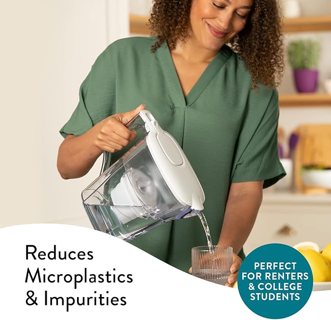 Aqua Optima 5-Cup Water Filter Pitcher Bundle Pack for Tap and Drinking Water with 3 Evolve+ Filter, Reduces Microplastics, Improves Taste, BPA Free, WQA Certified, Liscia Design (White)