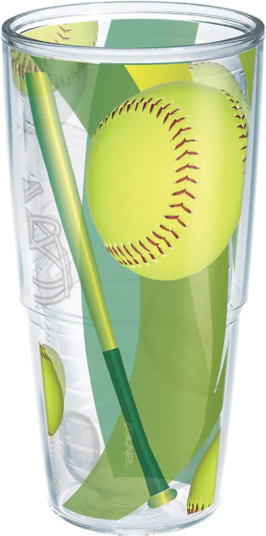 Tervis Softball - All Over Made in USA Double Walled Insulated Tumbler Cup Keeps Drinks Cold & Hot, 24oz - No Lid, Classic