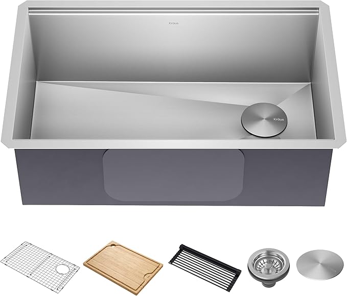KRAUS Kore Workstation 30-inch Undermount 16 Gauge Stainless Steel Kitchen Sink, Single Bowl Kitchen Sink with Accessories, KWU110-30