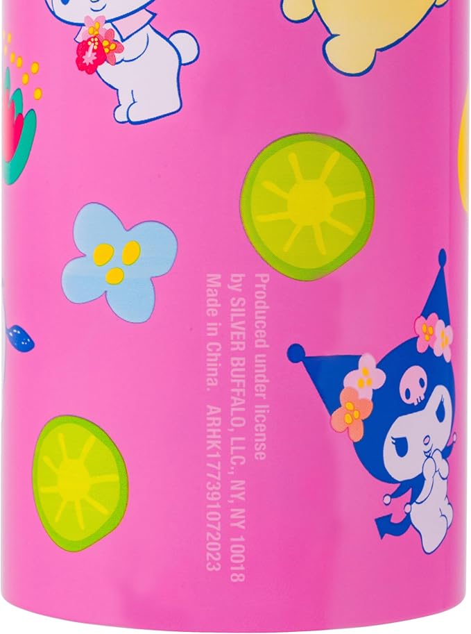 Silver Buffalo Sanrio Hello Kitty and Friends Tropical Stainless Steel Water Bottle Featuring Keroppi, Tuxedo Sam, Badtz-Maru, and Pochacco, 25 Ounces