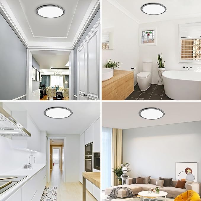 slochi 12 Inch Flush Mount LED Ceiling Light Fixture Black, 28W 5000K Ceiling Lamp, 3200LM Super Bright Daylight Surface Mount LED Ceiling Light Fixture for Kitchen, Bedroom, Laundry, Closet Room