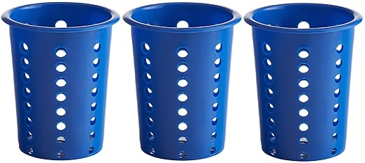 OCS Parts Perforated Utensil Drying Cups | Blue | Set of 3 | Plastic Flatware Holder Cylinders for Kitchen Counter Organization