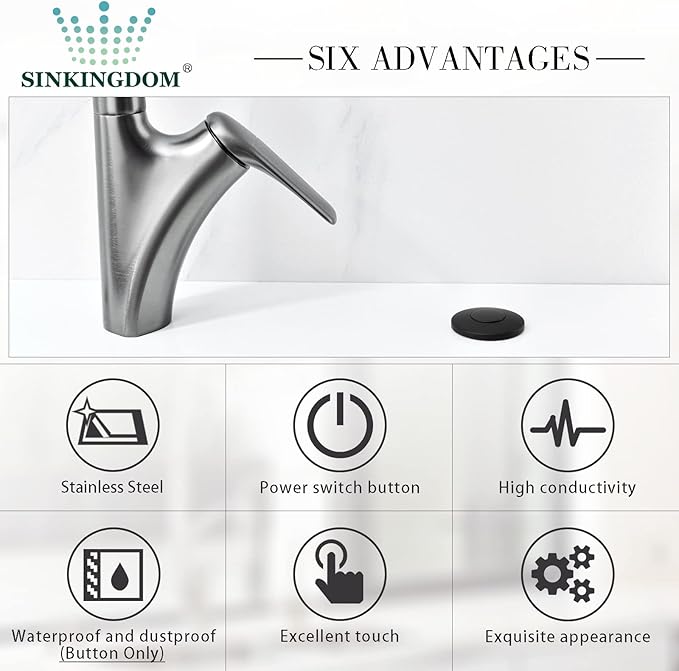 Garbage Disposal SinkTop Air Switch Kit with Stainless Steel Button,Matte Black