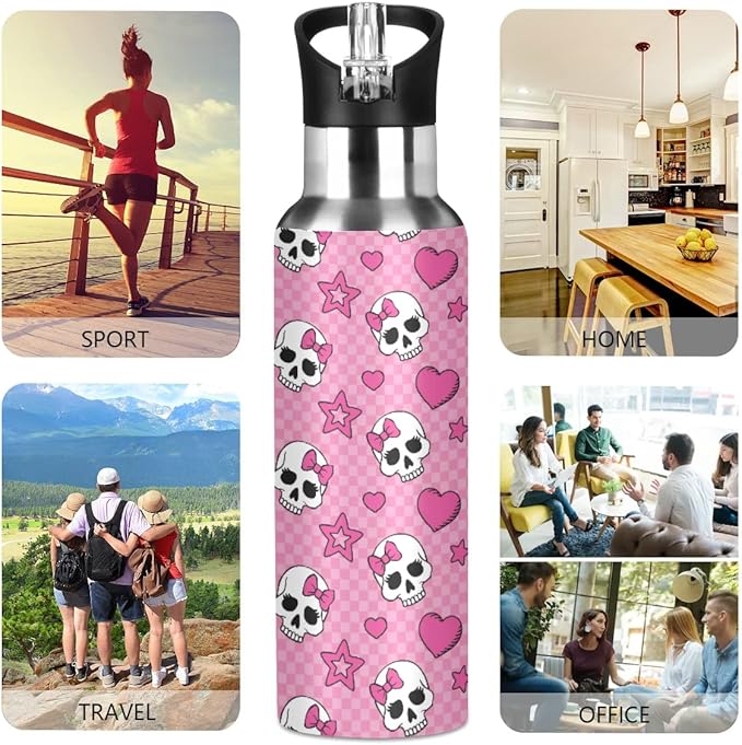 MNSRUU Insulated Water Bottle with Straw, Rainbow and Unicorns Stainless Steel Flasks for Sports Cycling Hiking School