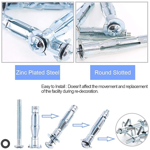 Glarks 30Pcs 5x52MM Heavy Duty Zinc Plated Steel Molly Bolt Hollow Drive Wall Anchor Screws Set for Drywall, Plaster and Tile (M5x52)