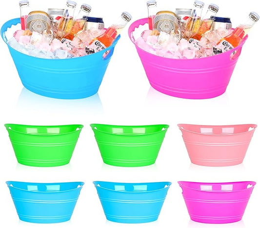 8Pcs Ice Bucket, Plastic Ice Buckets for Parties, Drink Buckets with Handles Beverage Buckets Oval Storage Plastic Tub for Wine Beer Champagne Bottles, 4.3Liter (set-2)