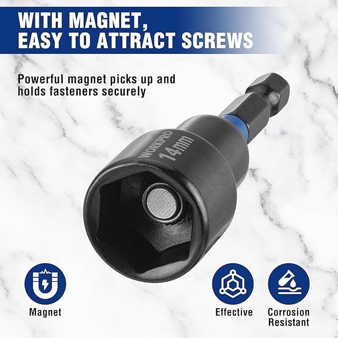 WORKPRO 39-Piece Magnetic Nut Driver Set, Impact Drill Driver Bit 1/4" Hex Shank, SAE & Metric Cr-V Steel Power Nut Drivers with Impact Socket Adapters, Screwdriver Bits, Bit Holder, Sturdy Tool Box