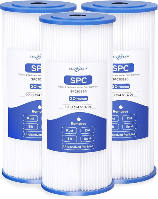 Whole House Water Filter Cartridge Replacement for Well Water, 20 Micron Water Filter 10" x 4.5" Pleated Sediment Water Filter Compatible with FXHSC, R50-BBSA, WFHDC3001, W50PEHD - 3 Pack