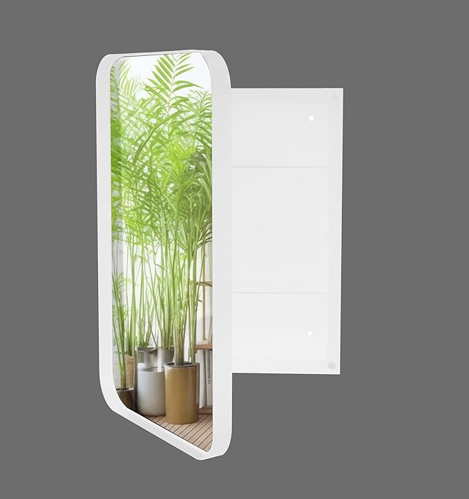 16x24 Inch Recessed Medicine Cabinet with Mirror and Adjustable Shelves,Wall Mounted Mirror Cabinet with Black Metal Framed and Storage for Bathroom (White)