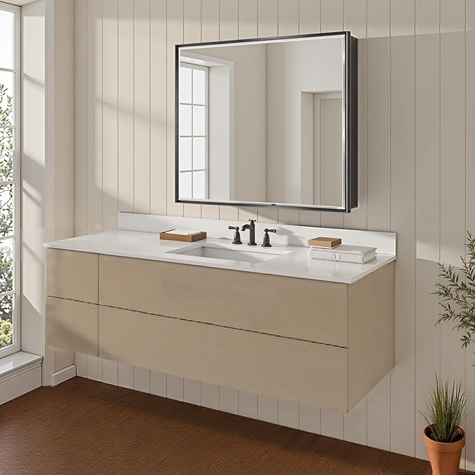 30''x 26'' Black Medicine Cabinet Mirror, Surface or Recessed Aluminum Framed Medicine Cabinet with Beveled Mirror, Full-Assembled, Adjustable Shelves,Reversible Bathroom Mirror with Storage