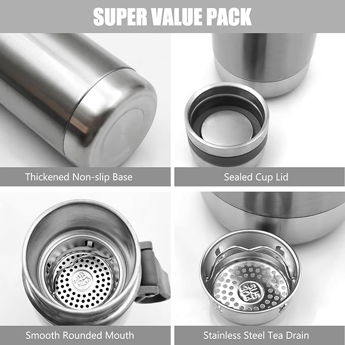 22oz Thermos for Hot and Cold Drinks, Coffee Thermos Water Bottle, Wide Mouth Thermal Cups- Leakproof Stainless Steel Insulated Thermos - Commute, Travel, and Picnic Friendly