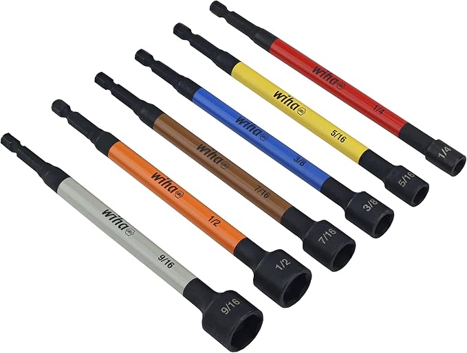 Wiha 70486 Color Coded Magnetic Nut Setter SAE 6 Pc. Set