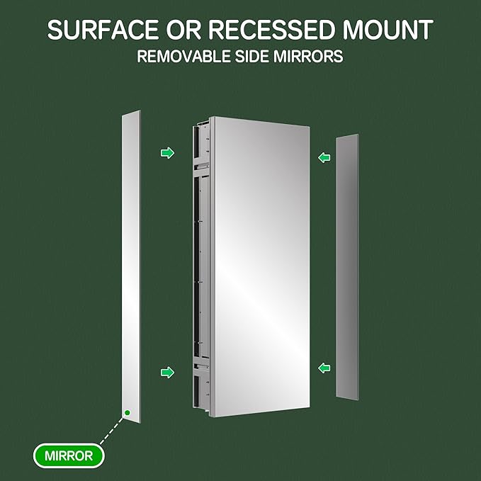 12’’×30’’ Medicine Cabinet for Bathroom, Storage Cabinet Vanity Mirror, Adjustable Shelves, Recessed/Surface Mount, Blum Hinge, Right Swing