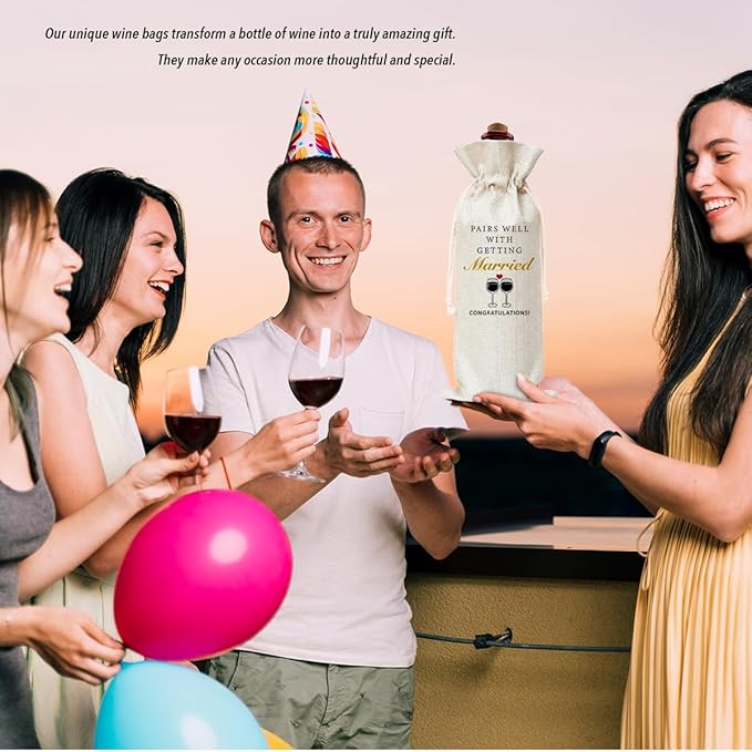 Engagements Gift Burlap Wine Bags Gift for Woman Friend Bestie BFF Couples Bride Groom, Reusable Wine Gift Bags with Drawstrings for Wedding Party Decoration Thanksgiving Christmas Home Storage - 09