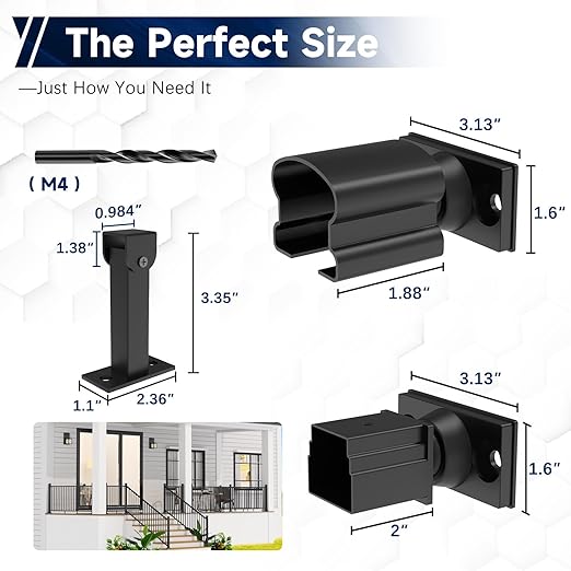 4 Pack Aluminum Deck Railing Bracket Connector with Stair Foot & Drill, Adjustable Railing Bracket, Black Textured Powder-Coat Finish Railing System(Stair Bracket)