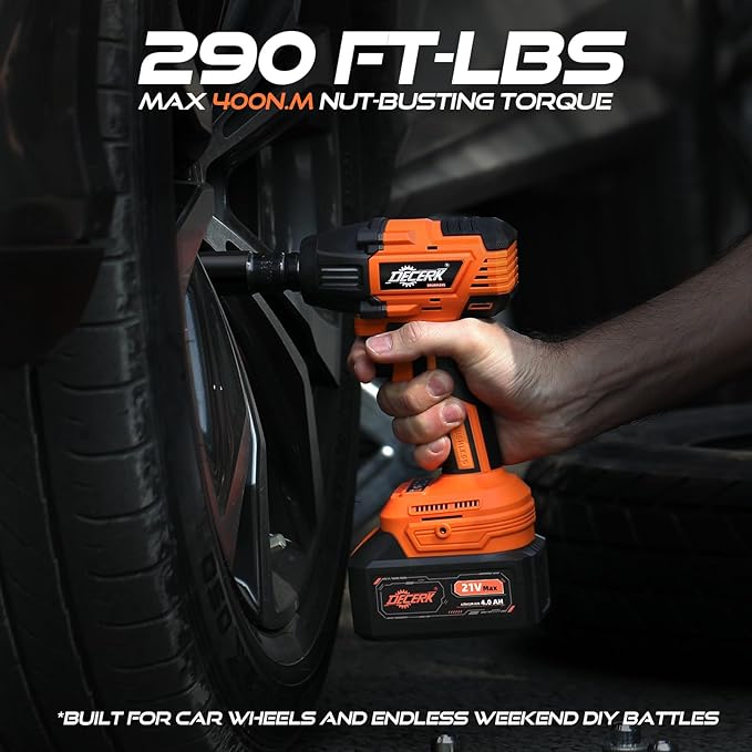 Cordless Impact Wrench 1/2 Inch, [Brushless] [REAL 400N.m] [2350 RPM], Impact Gun with 2×4.0Ah Battery [21V MAX], Power Electric Wrench for Car Tire/House/Mower, [6 Sockets] [Storage Box]