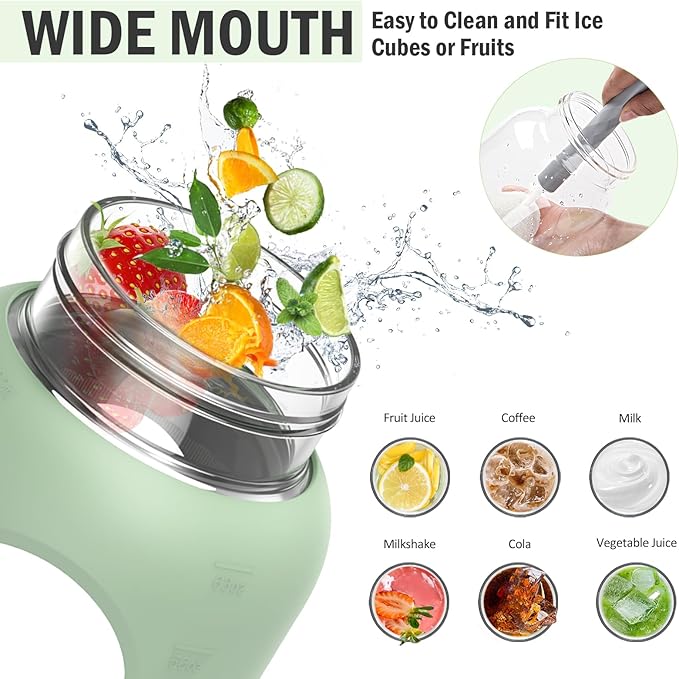 84oz Glass Water Bottle with Stainless Steel Handle,2.5L Gallon Water Bottle With 2-IN-1 Straw Lid, Silicone Sleeve and Motivational Capacity Marker, Wide Mouth Water Jug For Gym, Workout, Green