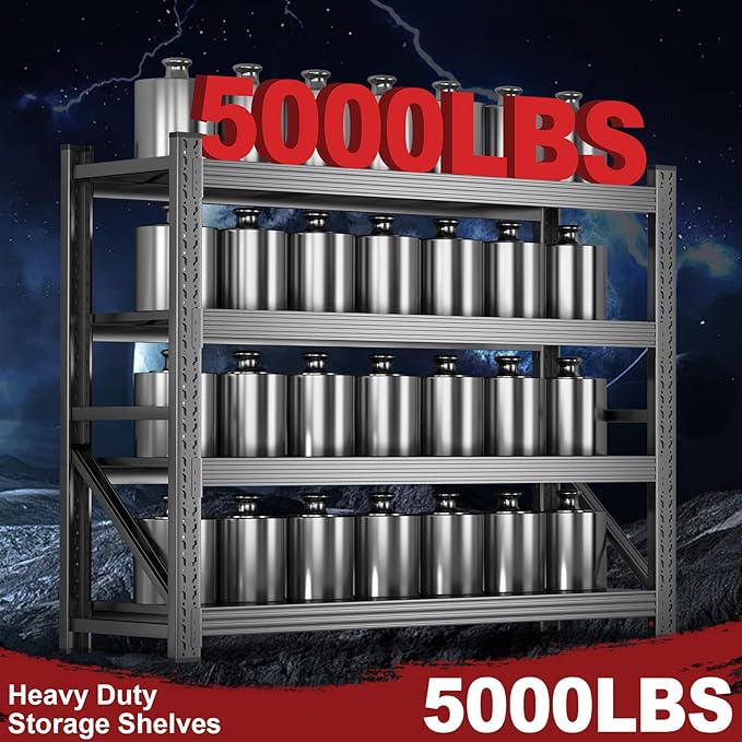 59” W 3000LBS Storage Shelves 4 Tier Garage Shelving, Heavy Duty Adjustable Metal Shelves Unit for Industrial, Warehouse, Basement, 59" W x 24" D x 59" H, Black