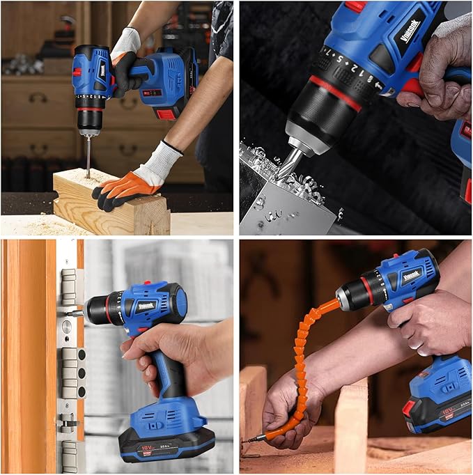 Cordless Drill Set,18V Brushless Power impach driver with Battery and Charger, 3/8" Keyless Chuck, Variable Speed, Drill Driver Bits Kit for Drilling and Tightening/Loosening Screws