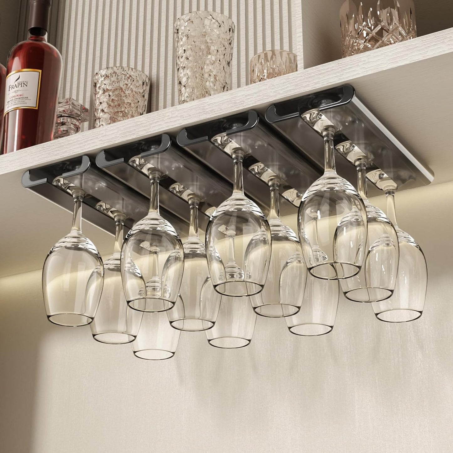 4Pack Wine Glass Rack, Punch-free Stemware Rack for Kitchen and Bar (Grey)